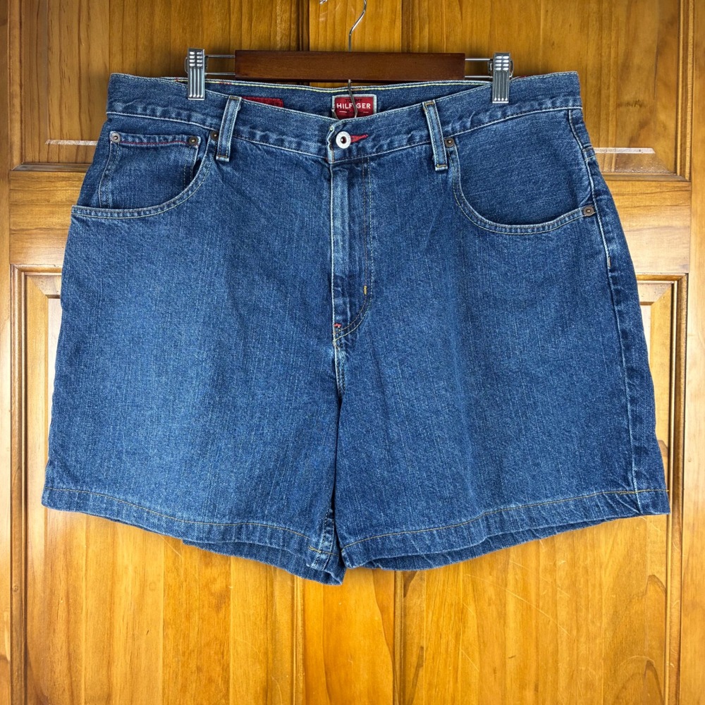 Tommy Hilfiger Freedom Fit Mens Denim Shorts 36 Med Wash Blue Y2K Vtg 90s Baggy